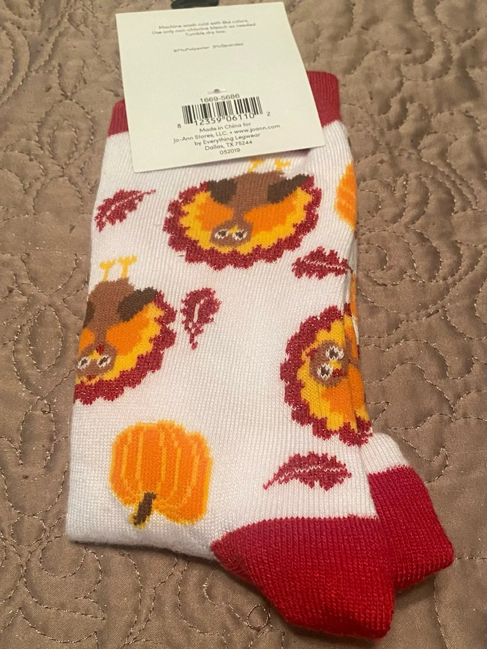 Autumn Socks Turkey & Pumpkin Crew Socks - White & Red